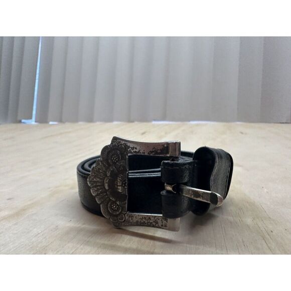 Eberle Belt Black Leather Silver 125 Buckle 32 - Picture 2 of 6